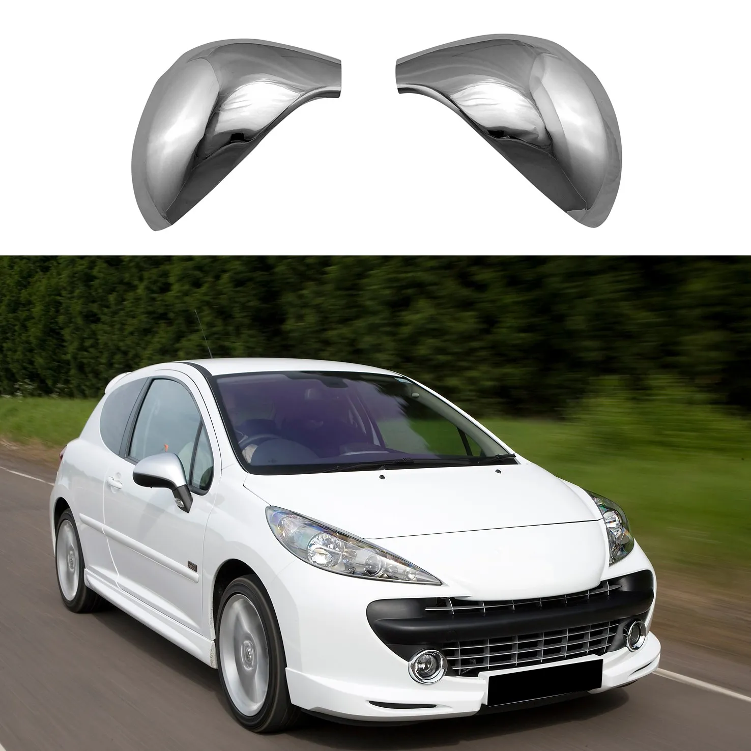 ABS Chrome Car Side Door Rear View Mirror Cover for Peugeot 207 308 2006-2014 (Two Doors Only)