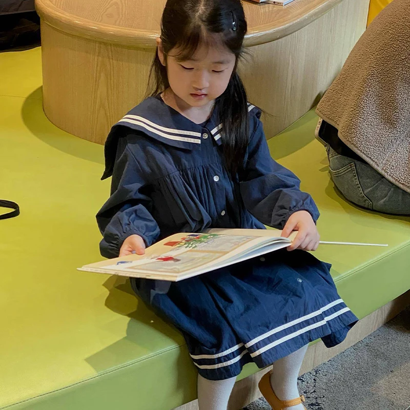 2023 New KS Autumn Children College Style Dress Baby Boy Girl Navy Clothes Kid Long Sleeved Sailor Shirt Shorts Suit Toddler Set