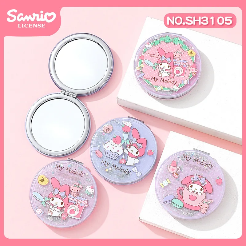 

12Pcs Sanrio Kawaii Anime Hello Kitty Quicksand Makeup Mirror Cute Kuromi My Melody Cartoon Wholesale Mirror Gifts for Kids