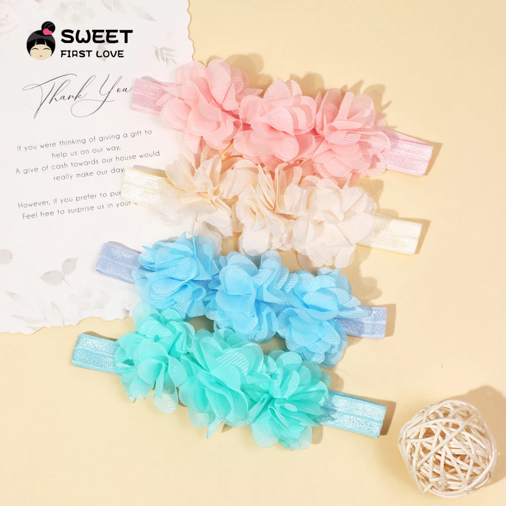 Baby Accessories For Newborn Toddler Kids Baby Girl Boy Headband Solid Chiffon Flower Hairband Princess Elastic Kids Headwear