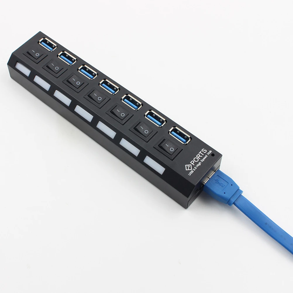 

7 Port USB 3 0 Hub Data Transfer Splitter Multi Adapter Super Speed 5Gbps LED Indicator Hot Plug
