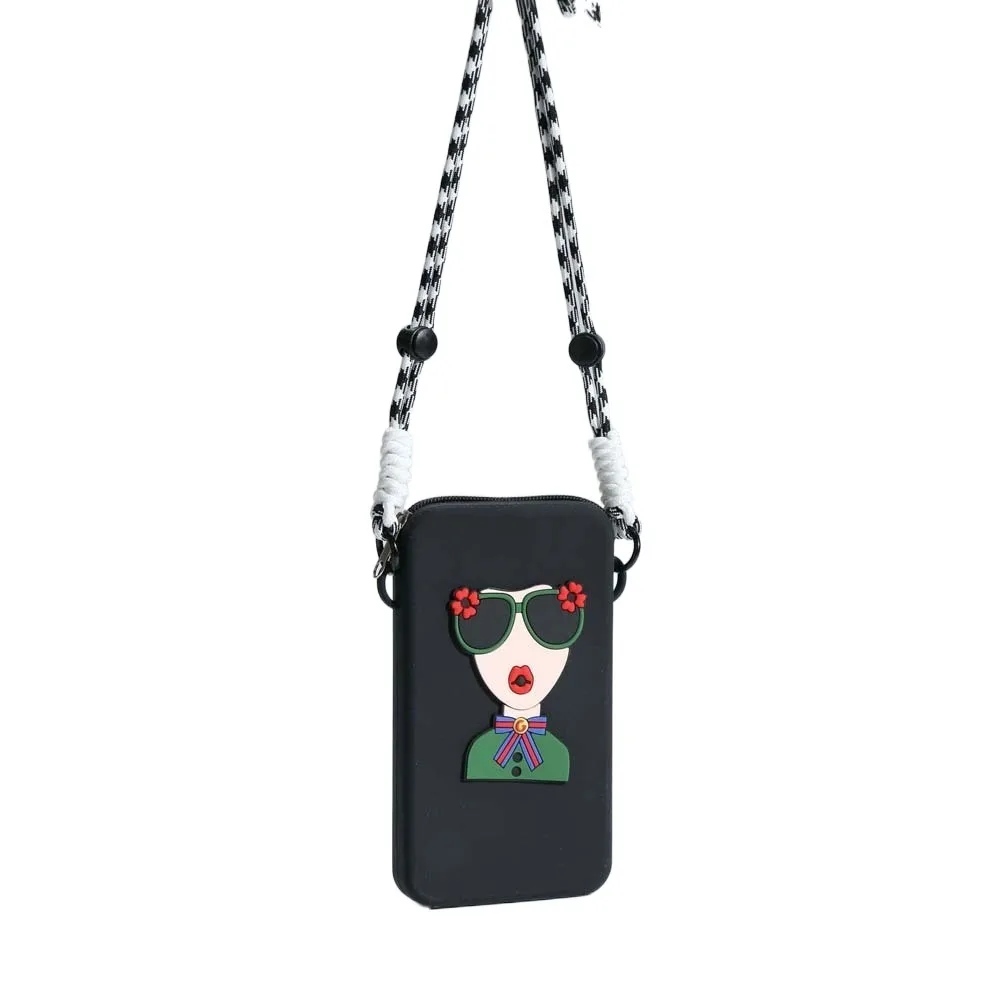 

Anti-lost Hanging Neck Phone Bag Cartoon Creative Silicone Crossbody Wallet Sewn Adjustable Modern Lady Storage Bag Daily