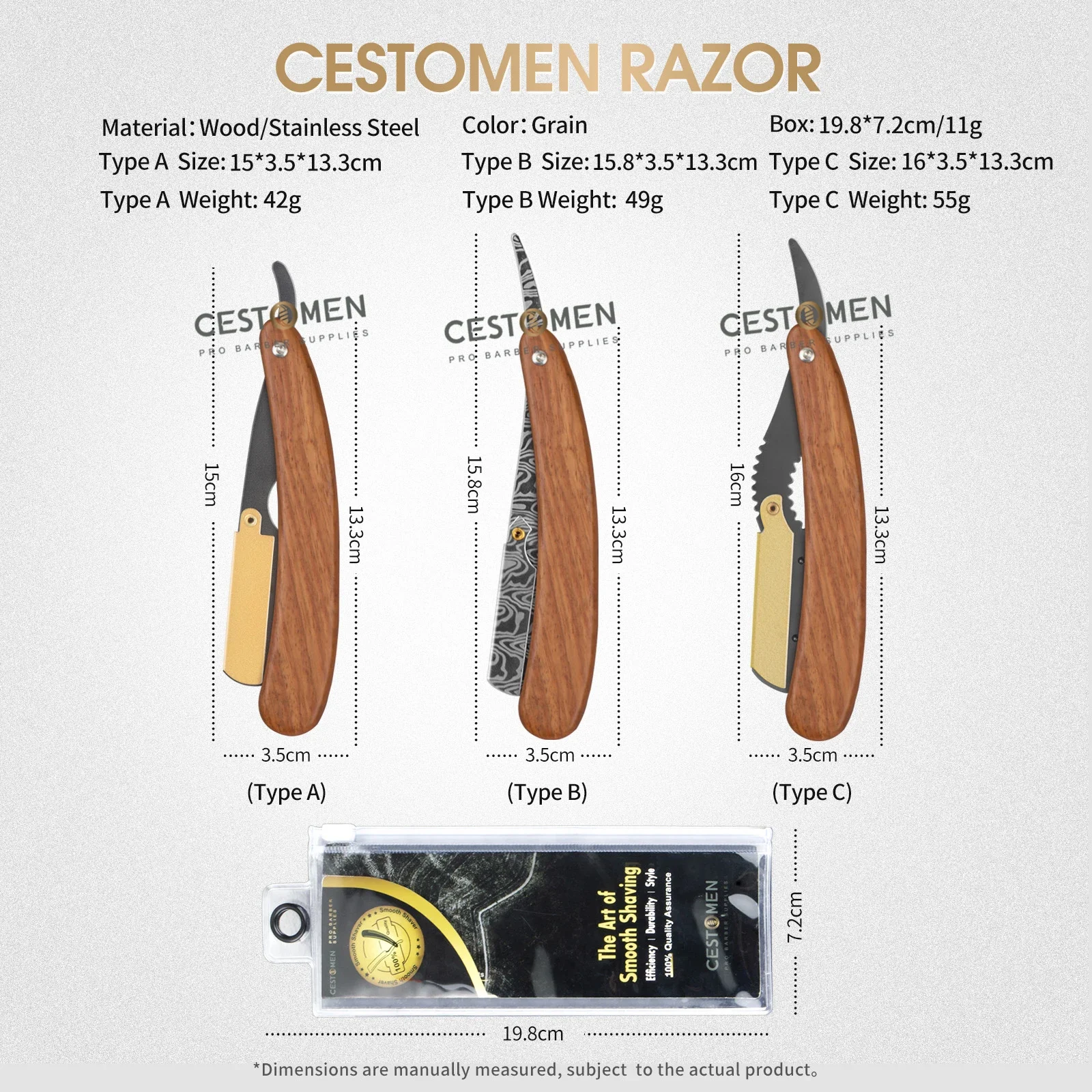 NEW Style Wooden Manual Shaver Razors Professional Straight Edge Stainless Steel Barber Razor Folding Beard Shaving Blade Holder