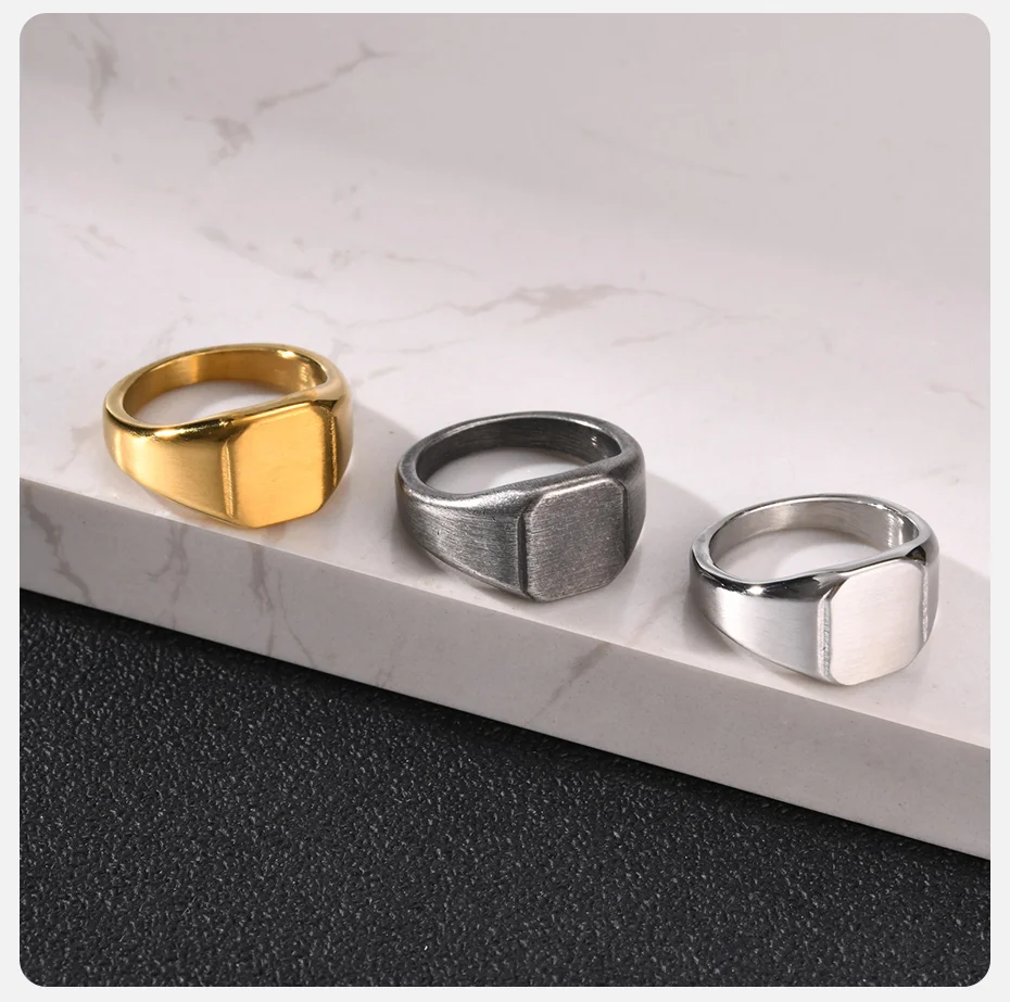 Vnox Herren Gebürsteter Quadratischer Siegelring, Silber Gold Schwarz Farbiger Edelstahl Fingerring, Minimalistischer Wasserfester Schmuck Geschenk Neu – Detail 6