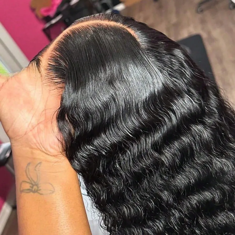 Curly 4x4 5x5 Glueless Lace Front Wig With Drawstring Wear&Go 250 Density Natural Black Deep Wave Pre Cut Brazilian HD Lace Wigs Water Wave Human Hair Wigs - view 3