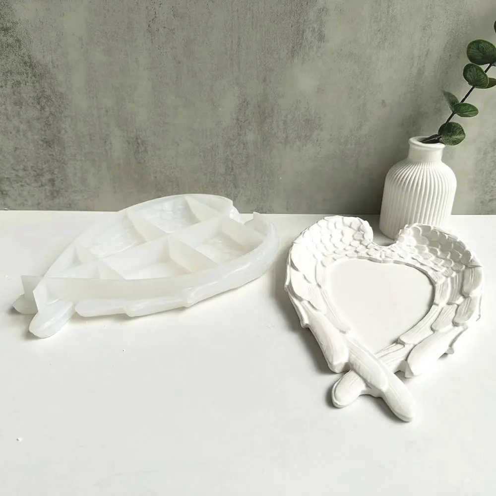 For Fun Wings Love Tray Silicone Mold DIY Tree Stump Dish Concrete Cement Plaster Resin Mold Storage Tray Plate Mould Home Decor