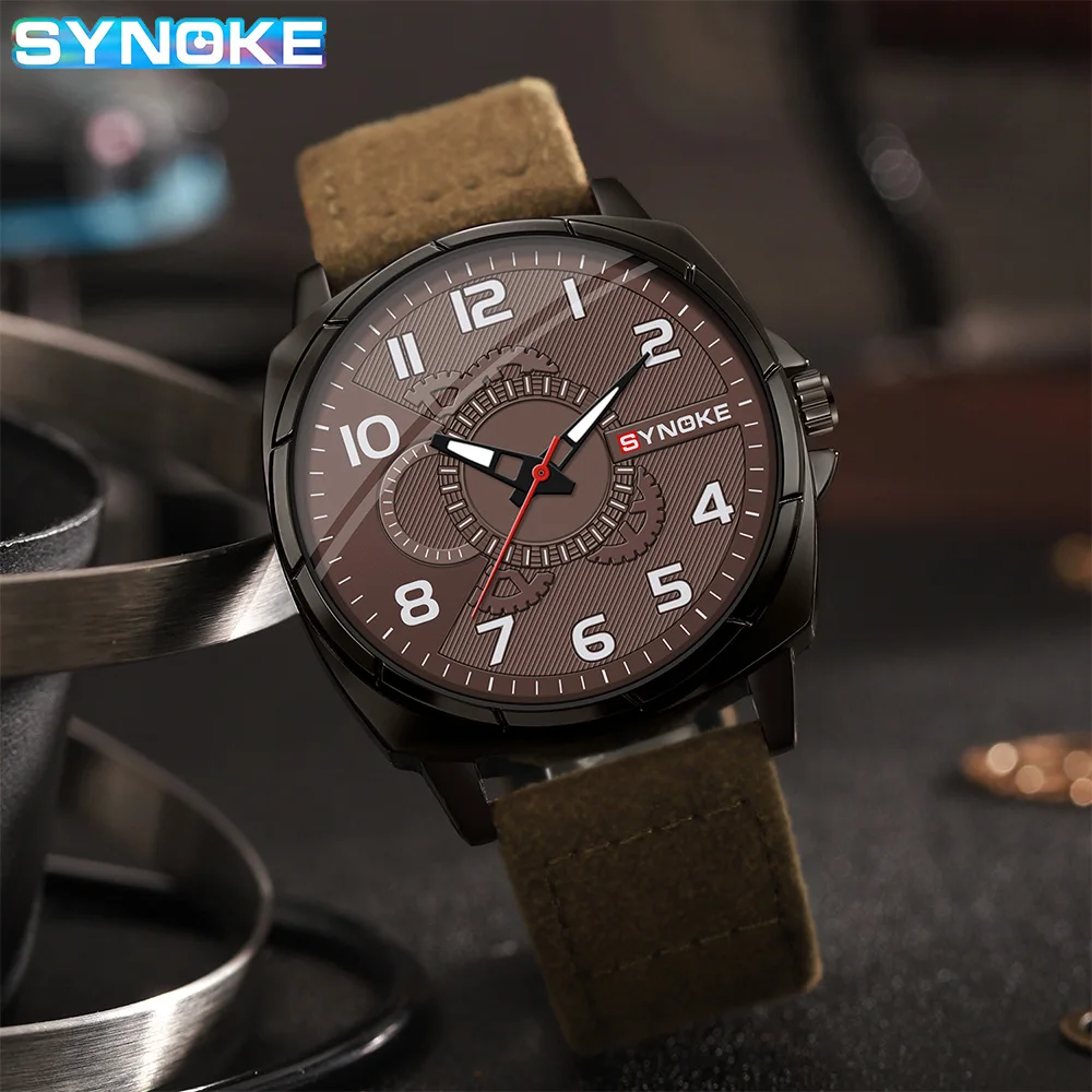 SYNOKE Popular Male Quartz Wristwatch Military Sports Shockproof Leather Retro Watch Men Fashion Casual Clock Relogio Masculino