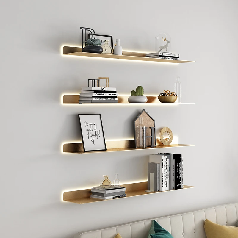 Simple word board wall light shelf living room hand-made laminate metal shelf bookshelf wall display rack