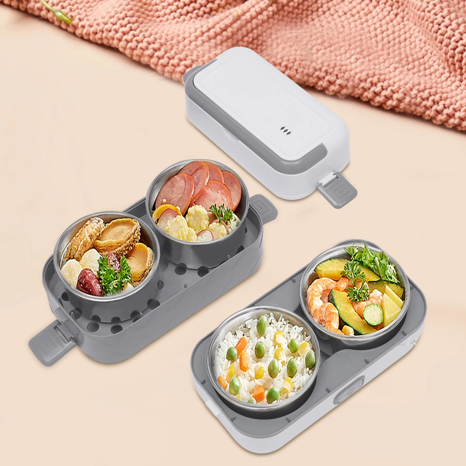 

Портативный двухъярусный электрический подогреватель еды 360° ° Паровое отопление, нетоксичное, легко очищающееся, против высыхания, для подарков в домашнем офисе