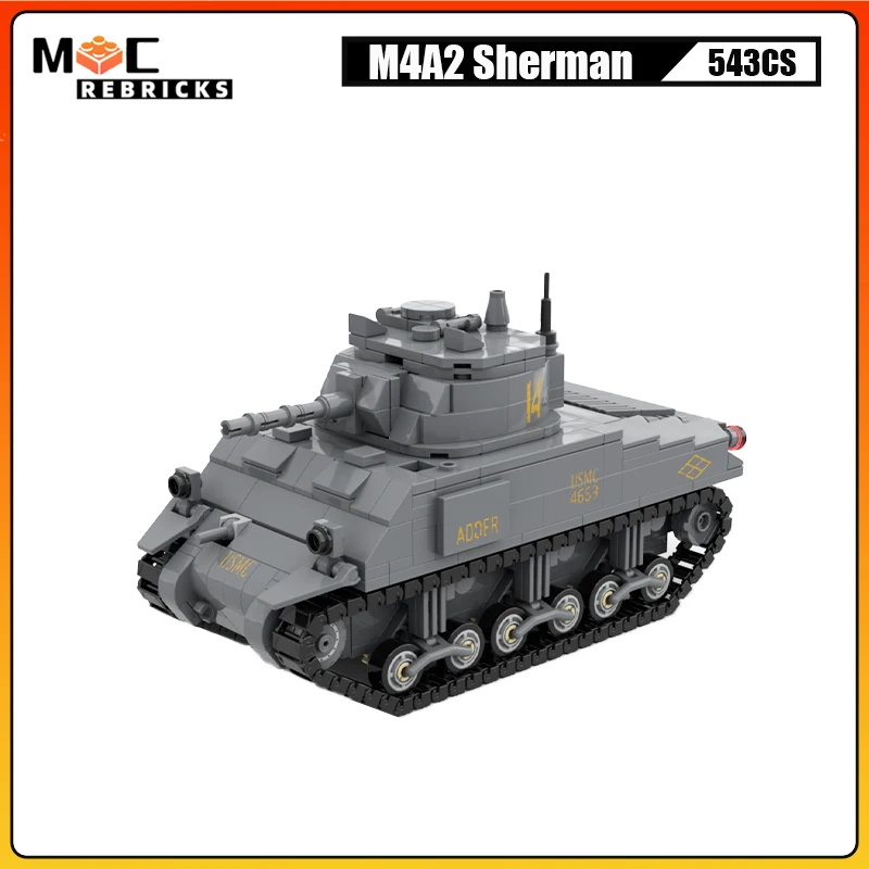 WW II Military US Army Weapon Equipment M4A2 Sherman Tank Armored Vehicle Bricks Model Toys for Boys