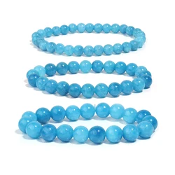 Braccialetto di Apatite blu OAIITE per uomo gioielli fatti a mano in pietra naturale braccialetto Reiki dell'equilibrio di meditazione di fascino classico per le donne