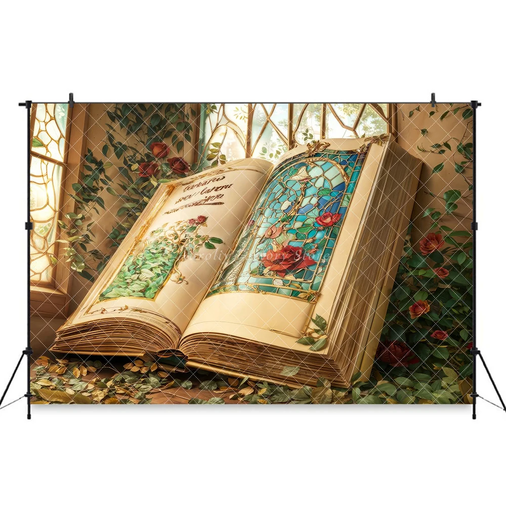 Retro Valentine's Day Backgrounds Fantasy Book Roses Cake Smash Kids Party Photo Studio Flower Wonderland Backdrop