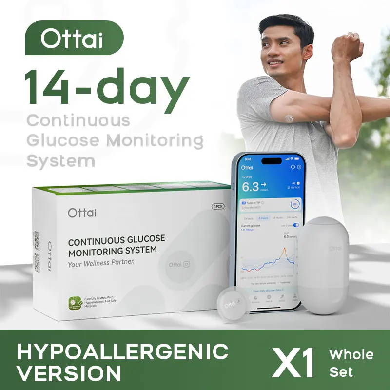 Sistema de Monitoreo Continuo de Glucosa Ottai Comfort Version CGM, Monitoreo de Glucosa en Sangre, Un Set para 14 Días