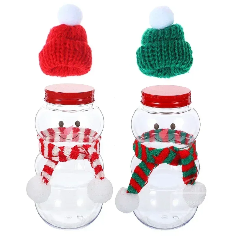 Christmas Snowman Shape Milk Bottles Clear Plastic Candy Biscuits Food Storage Container Juice Tea Jar Gift Box Xmas Party Favor
