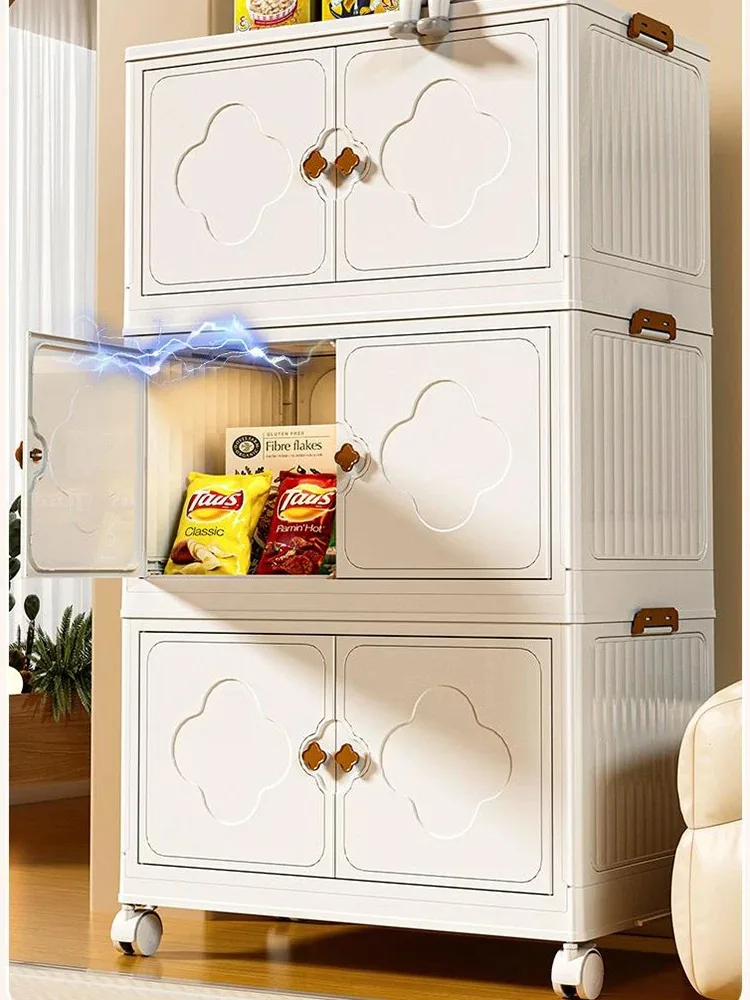 Folding Storage Box Wardrobe Cabinet With Lid Multifunctional Sorting Box With Pulley Household Grocery Container Organizing Bin