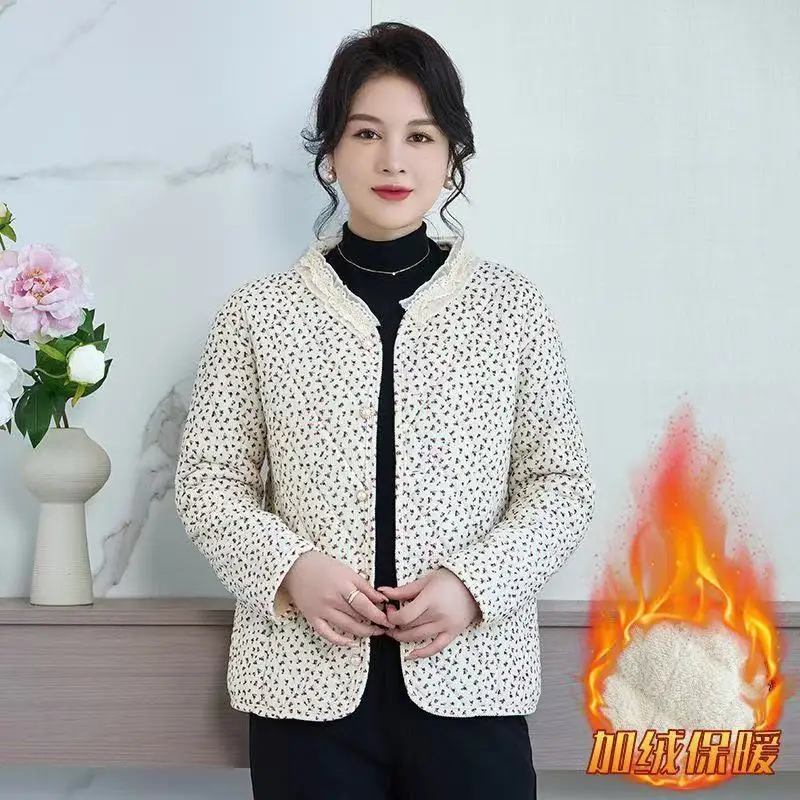 2025 nouveau manteau en dentelle rembourré en coton pour femme hiver mode féminine veste rajeunissante trois couches rembourré avec manteau en velours de coton