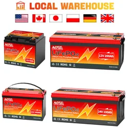 LiFePO4-Paquete de batería de fosfato de hierro y litio, dispositivo BMS integrado para autocaravanas, 12V, 24V, 36V, 48V, 50Ah, 60Ah, 100Ah, 200Ah, 300Ah