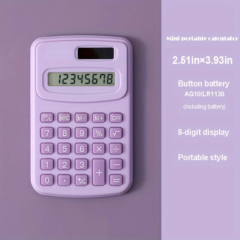 Small Solar Calculator Portable Calculator Cute 8 Digits LCD Electronic Home Office calculator for Kid Primary School Calculator