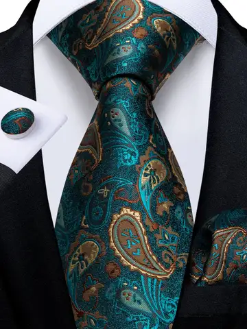 Cravates en soie et Polyester pour hommes, 8cm, boutons de manchette carrés de poche, vert or Paisley, accessoires de fête de mariage, cadeau de cravate