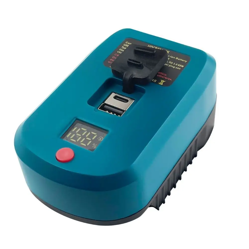 65W Battery Converter Adapter with Type-C Port and USB Port Portable Quick Charge Adapter for Makita/Dewalt/Milwaukee/Bosch