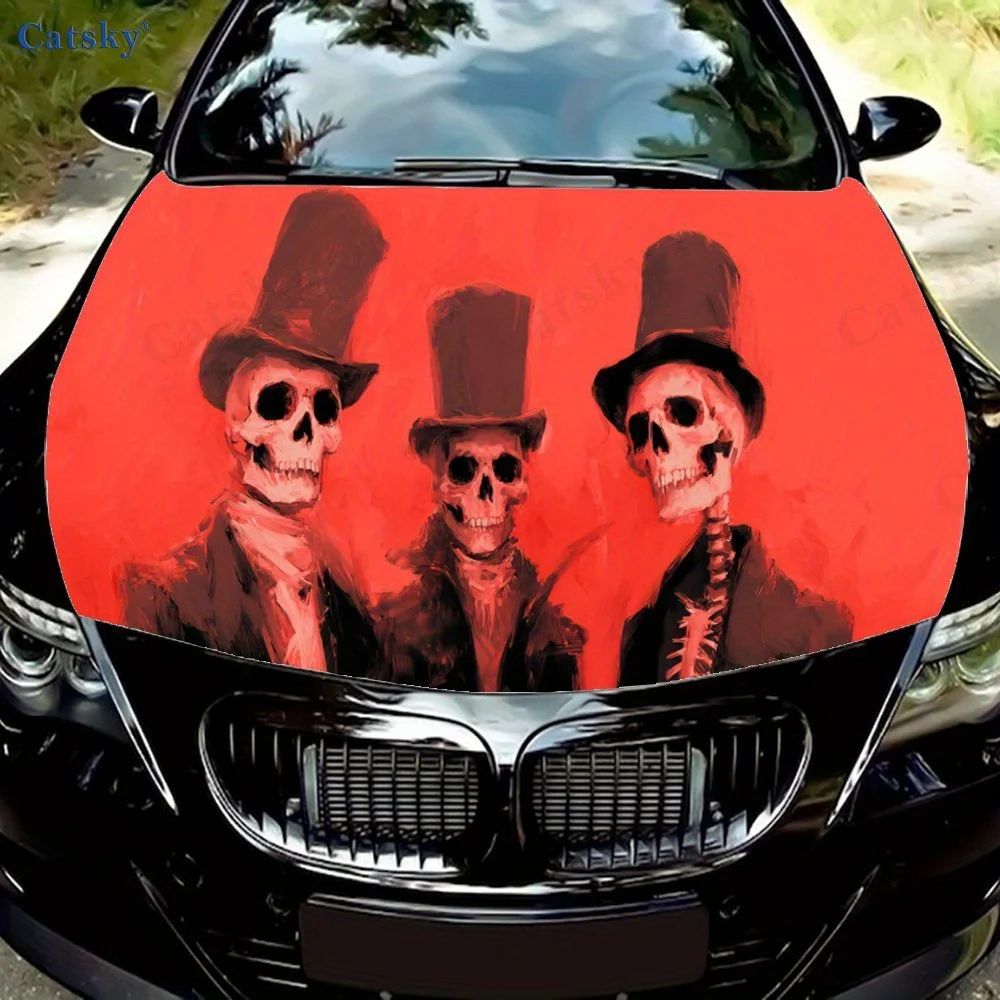 アトモスフェリック・ポーカー・スカル-車のボンネット用デカール、車のカバー用装飾ステッカー、車、suv、トラック用のビニールラップ。-自己粘着性