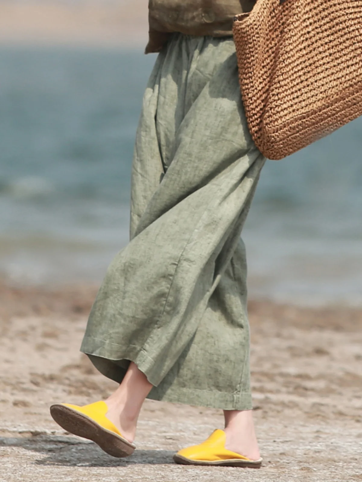 High Waist Wide Leg Pants Skirt Women's Loose Fit Casual Cotton Linen Blend Thin Material Korean Japanese  Labels