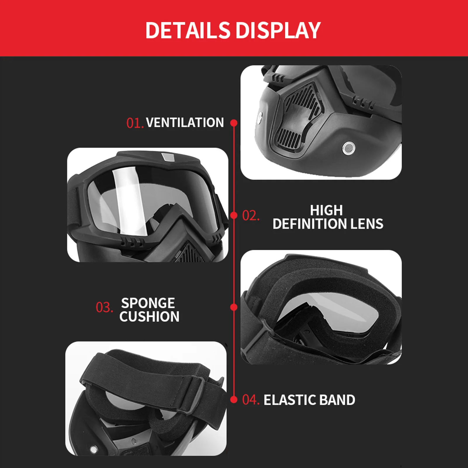 Mortorcycle maschera per il viso occhiali ad alta definizione con filtro per la bocca per casco Open Face Motocross Eye Face Protector