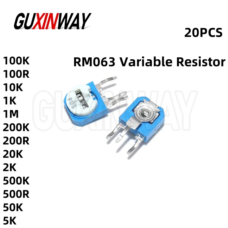 

20pcs RM063 Rm-063 100K 100R 10K 1K 1M 200K 200R 20K 2K 500K 500R 50K 5K Ohm Trimpot Trimmer Potentiometer Variable Resistor