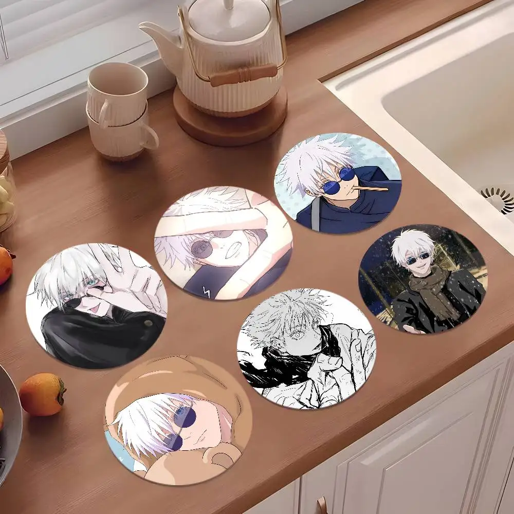 Satoru Gojo Anime Character Coasters 10cm Round Wooden Suita