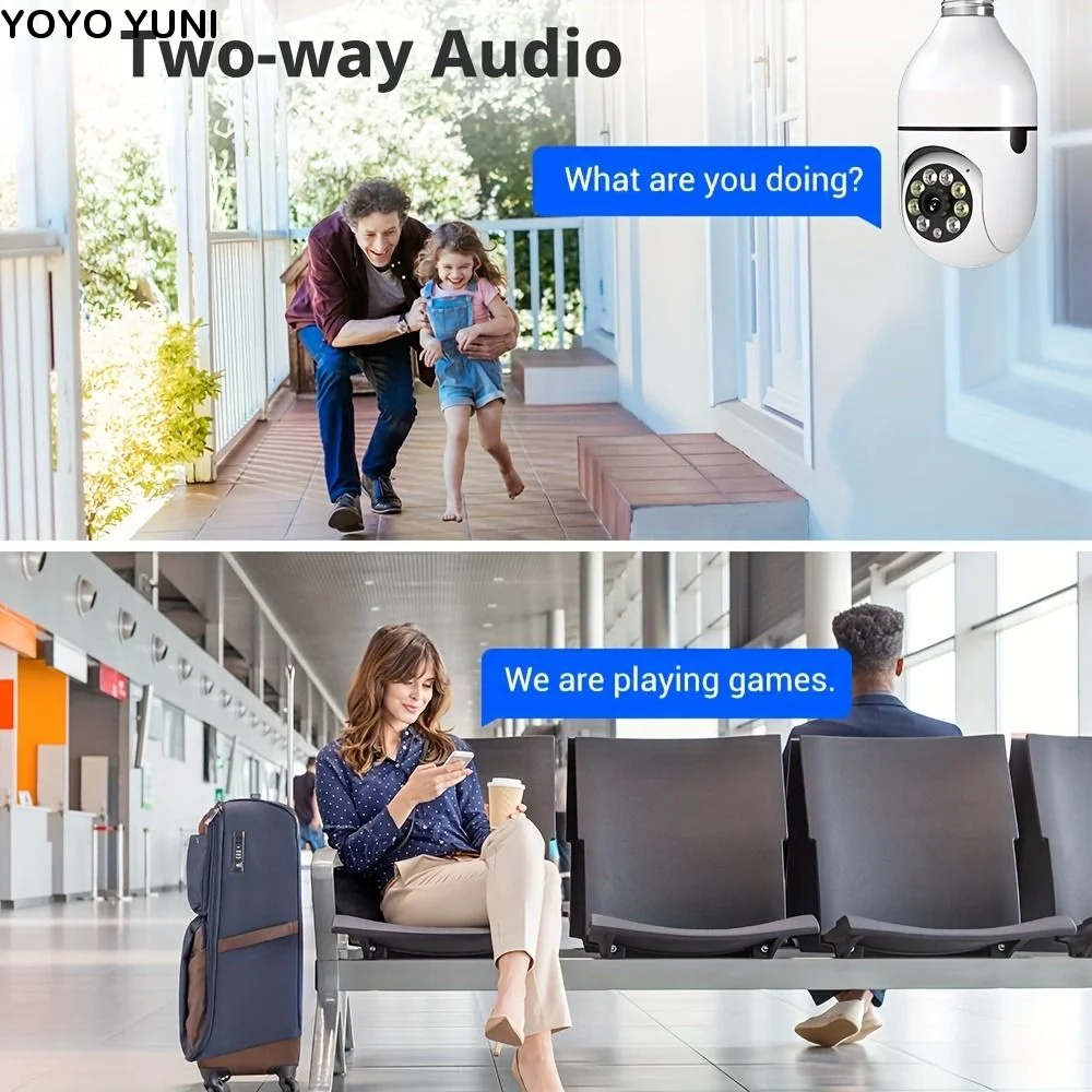 

360 Degree Light Bulb Security Camera Full Color Night Vision Automatic Human Tracking Surveillance Camera 5GHz WiFi