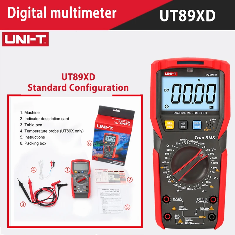 UNI-T UT89X UT89XD Professionele Digitale Multimeter True RMS NCV 20A Stroom AC DC Voltmeter Capaciteit Weerstand Tester