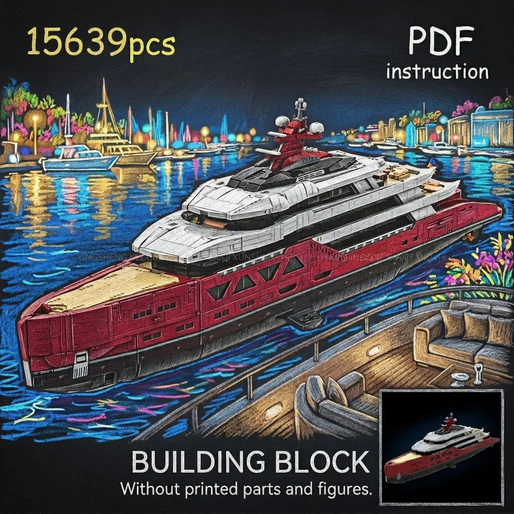

Luxury Expedition Superyacht Stylized Cruise Ship Multi Deck Ocean Vessel MOC Block Model For 254412 MOC