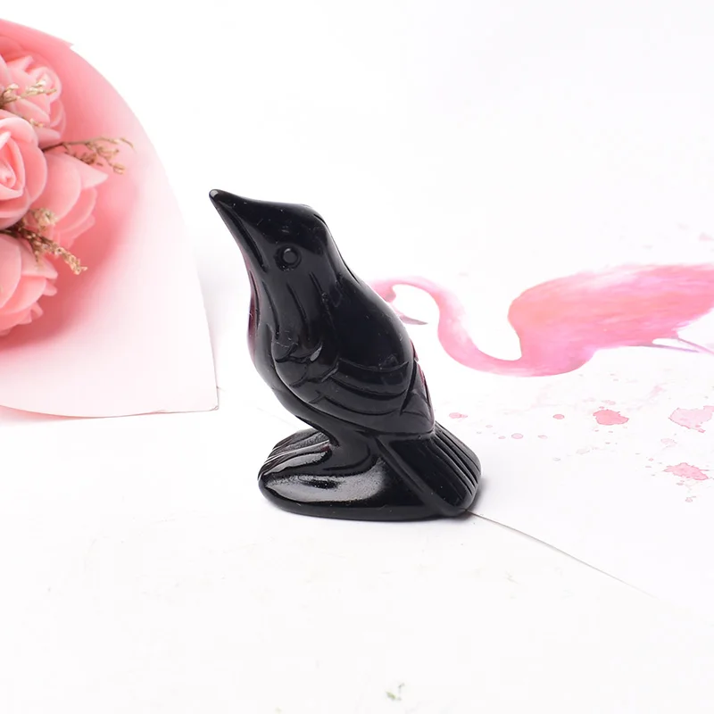 1PC Natural Crystal Obsidian Carved Birdie Cartoon Mineral Halloween Ornaments Healing Stone Reiki Home Decoration Gift