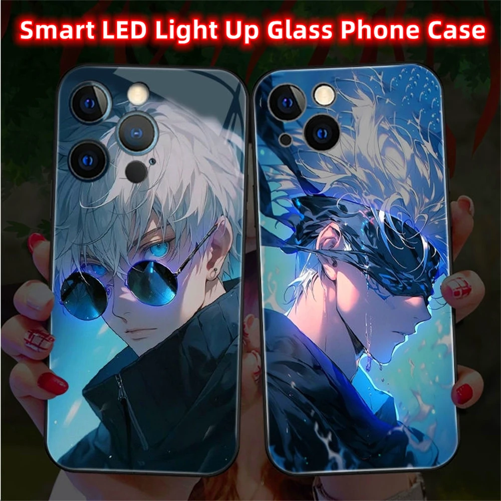 

Cool Anime Cartoon Design LED Light Glow Luminous Glass Phone Cover For OPPO Reno 8 9 10 11 12 13Pro Find X5 X6 Pro