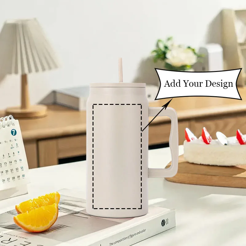 كوب سيارة محمول بسعة كبيرة قابل للتخصيص 50 أونصة من الفولاذ المقاوم للصدأ معزول زجاجة مياه مع شفاطة للمشروبات الساخنة والباردة