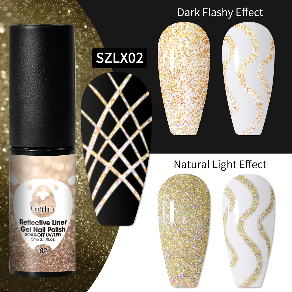 Groillim أنبوب واحد 5 مل من طلاء الأظافر الجل المزخرف بحجر الراين، مناسب للصالونات وصالونات الأظافر المنزلية والأظافر اللامعة #6