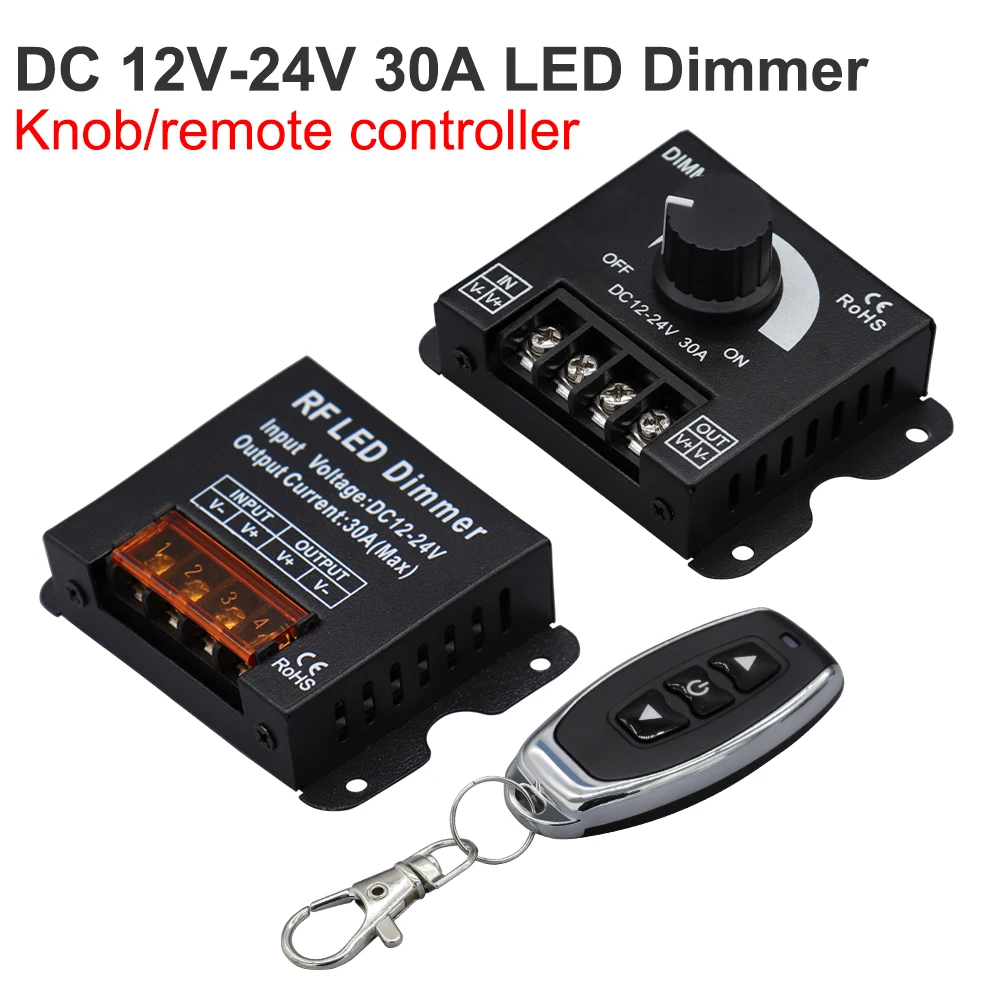 12V 24V LED Dimmer Remote Controller for LED Strip Light Dimming Knob Switch Voltage Regulator 30A 360W High Power Lamp Dimmers