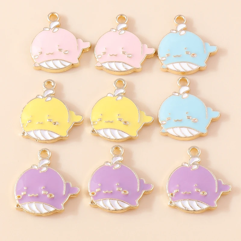 10pcs 17*19mm Cute Enamel Whale Charm for Bracelet Necklace Earring Kawaii Summer Beach Ocean Animal Pendant DIY Jewelry Making