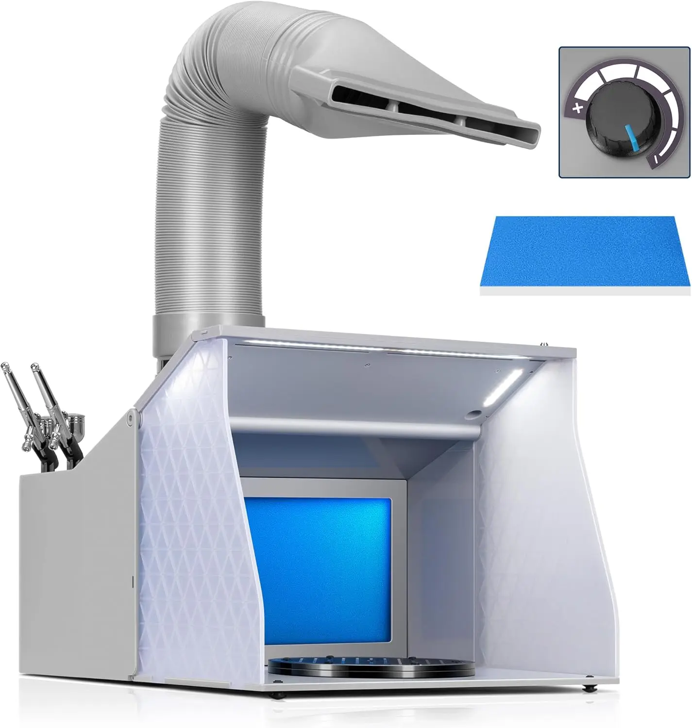 

Dual Fan Portable Airbrush Paint Spray Booth with LED Lights, Gun Racks, and Filter Hose for Craft Projects