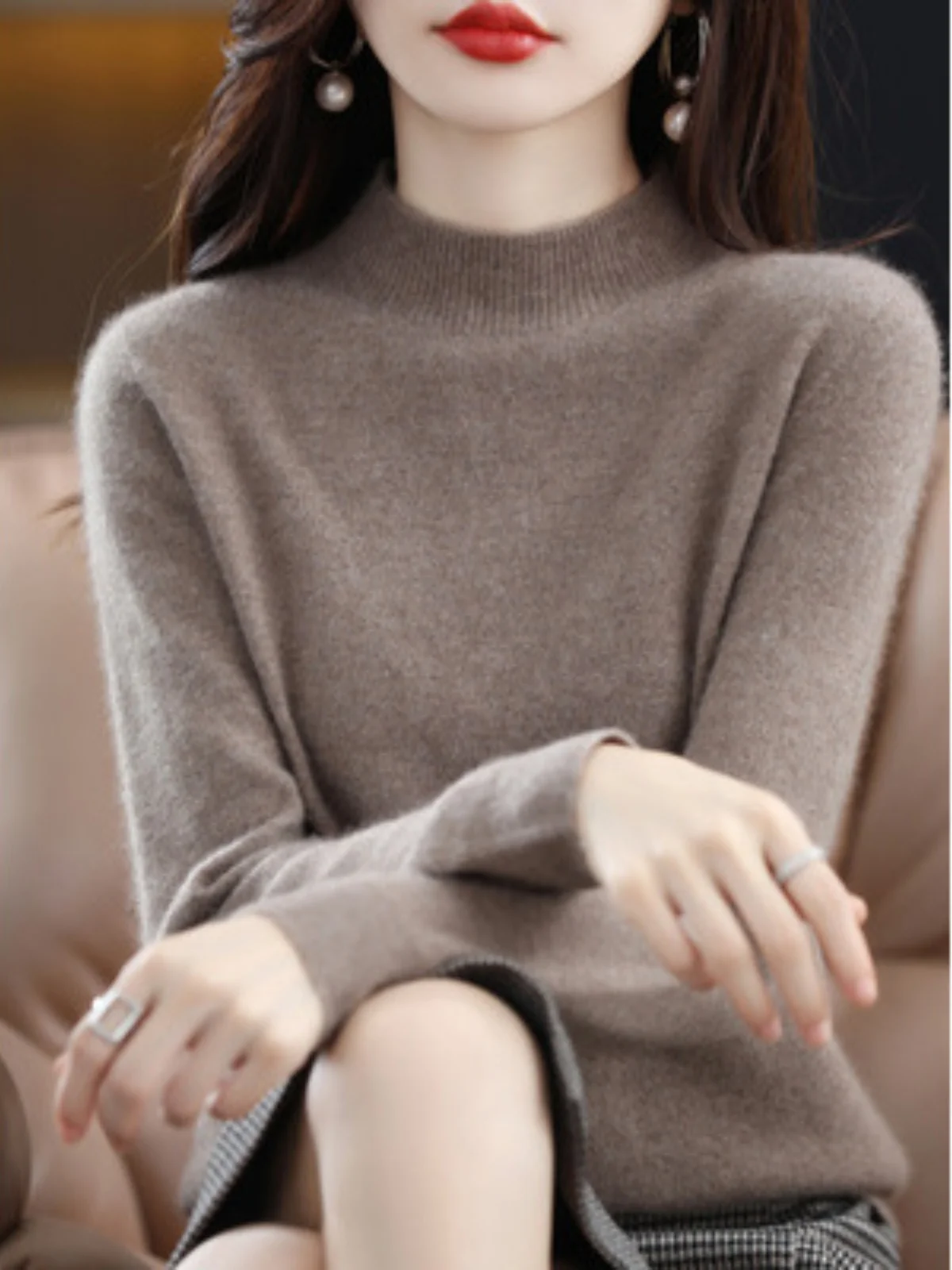 

Spring 2026 Women's Thiened Camere Sweater f High Collar ort Fit Inner Wear Pure Color Wool Knitted Base irt