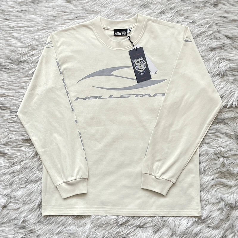 Simple Print Casual Long Sleeve T-Shirt Unisex Cotton Youth Fashion Spring Autumn Standard Fit round Neck Hellstar Studios