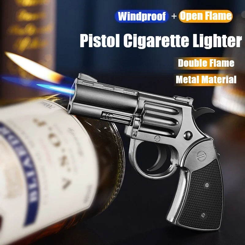 

New Revolver Lighter Windproof Metal Inflatable Gun Cigar Ignitor Windproof Fire Pistol Cigarette Lighters & Smoking Accessories