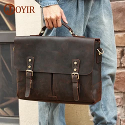 JOYIR-maletín Vintage de cuero Crzay Horse para hombre, bandolera de hombro para ordenador portátil de 15,6 pulgadas, bolso de negocios y oficina, novedad