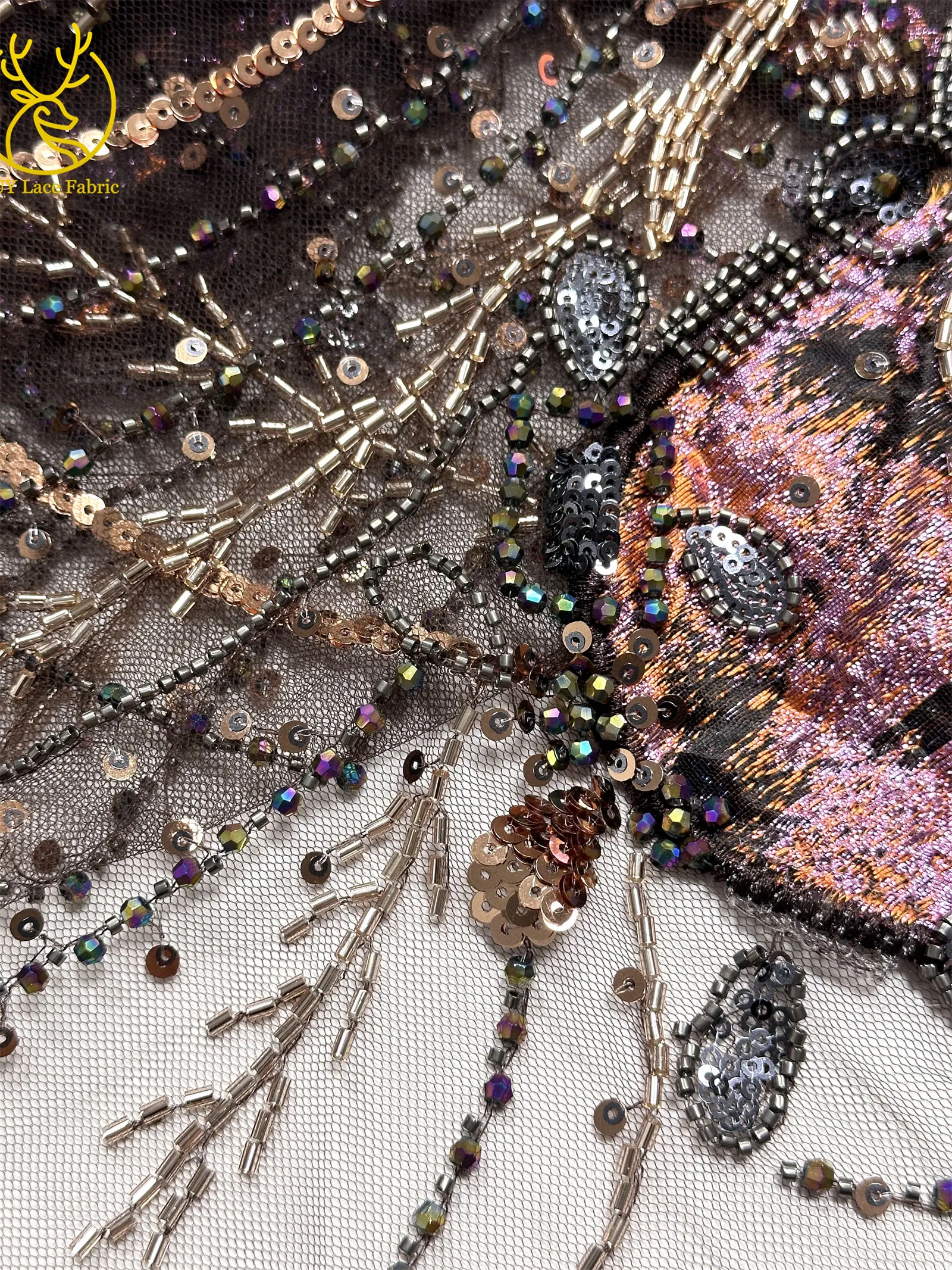 Burgunderroter neuer Design afrikanischer schwere Perlen-Chiffon-Spitzenstoff 2026 Hochwertiger nigerianischer Pailletten-Spitzenstoff für Partykleider – Detail 24
