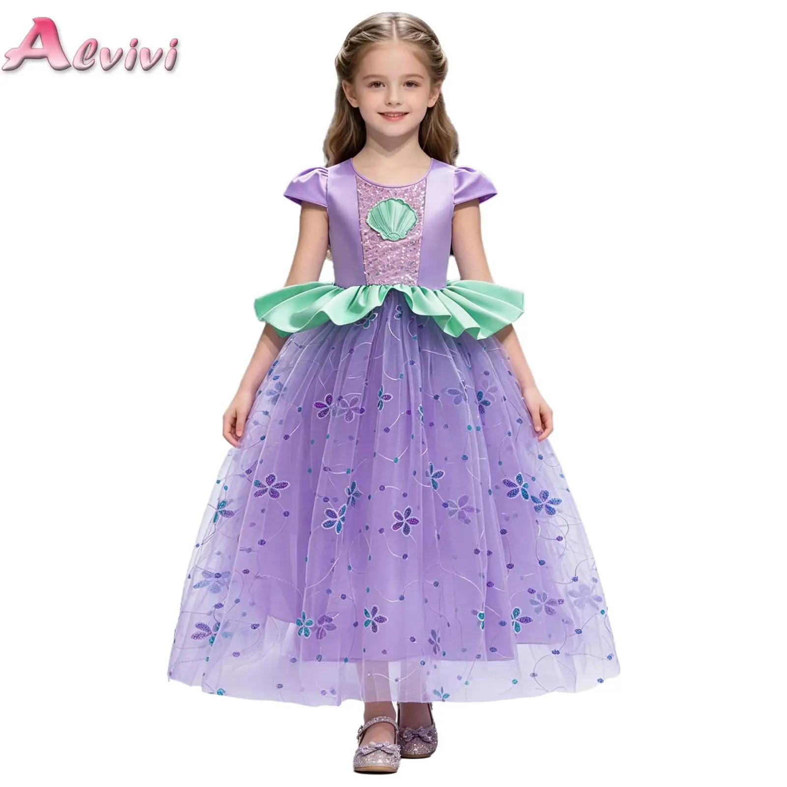 

Girls Mermaid Princess Halloween Costume Fancy Christmas Party Cosplay Dress Up Birthday Tulle Dress for Stage Performance