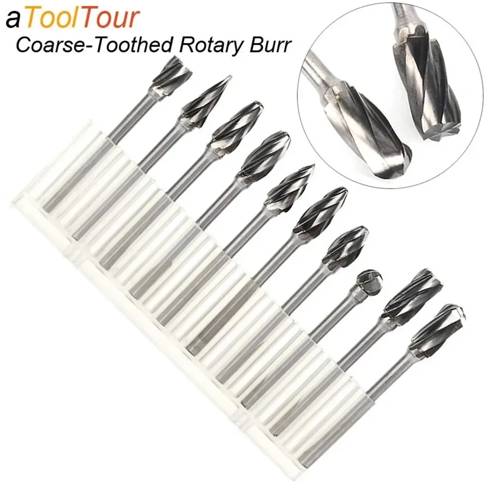 10PCS Set Milling Cutters 6000 - 50000 R min Rotary 32.4 - 35 Mm 3 Mm 3mm Shank Coarse Teeth Carbide File Burr