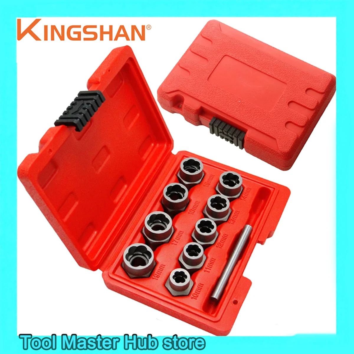 

KINGSHAN 10pcs Reverse Thread Socket Set Damaged Nut&Bolt Remover Kit with Box for Auto Repairing 1/2 Square Hole Nut Extractor