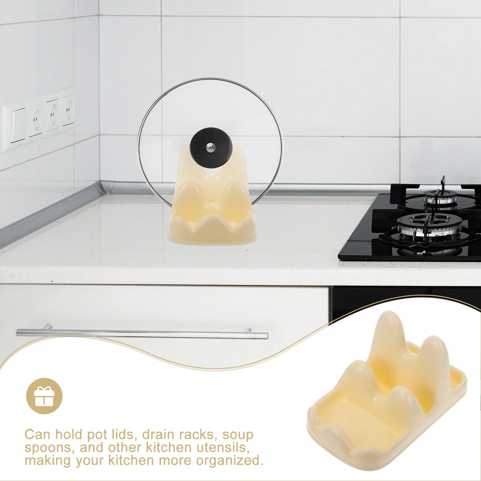 

Kitchen Countertop Organizer ABS Pot Lid Holder Spoon Rest Multi-Function Lid Rack Kitchen Tool Holder Easy Install