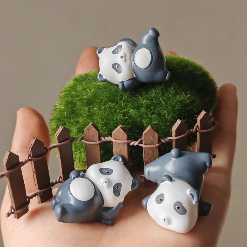 Cute Panda Figurines, DIY Moss Terrarium, Landscape Home, Kawaii Room Decor, Miniature Fairy Garden Decoration Accessories