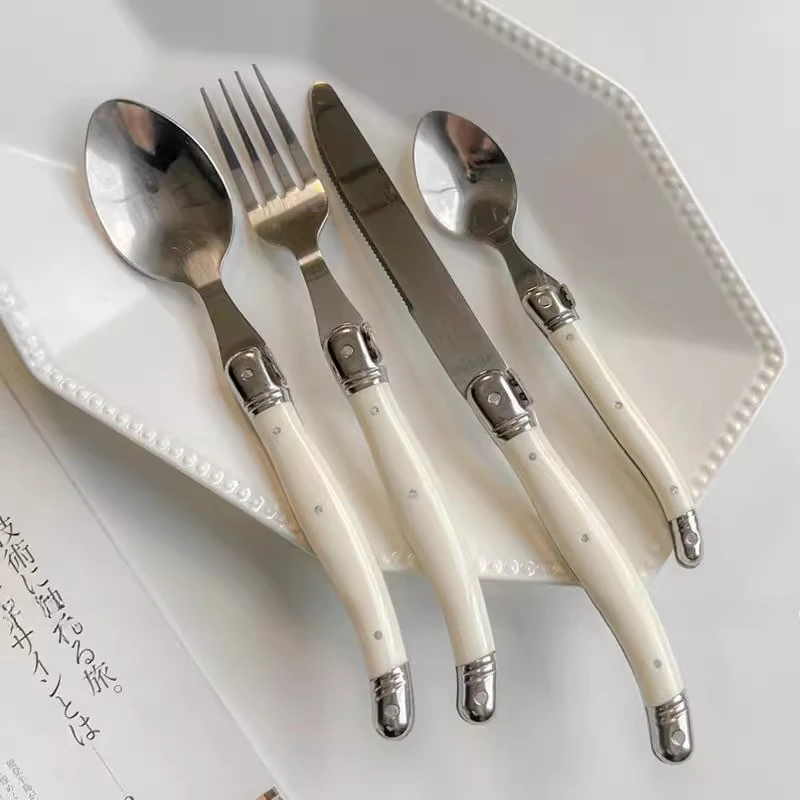 Medieval Style Stainless Steel Cutlery Set, Piece Gothic Flatware for Steak Pasta Dessert,Vintage Tableware with Ice Cream Forks